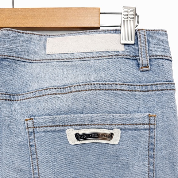 CDH Homme Gothic Cross Embroidery Distressed Blue Denim Jeans Y2K Streetwear s34 - Picture 5 of 8